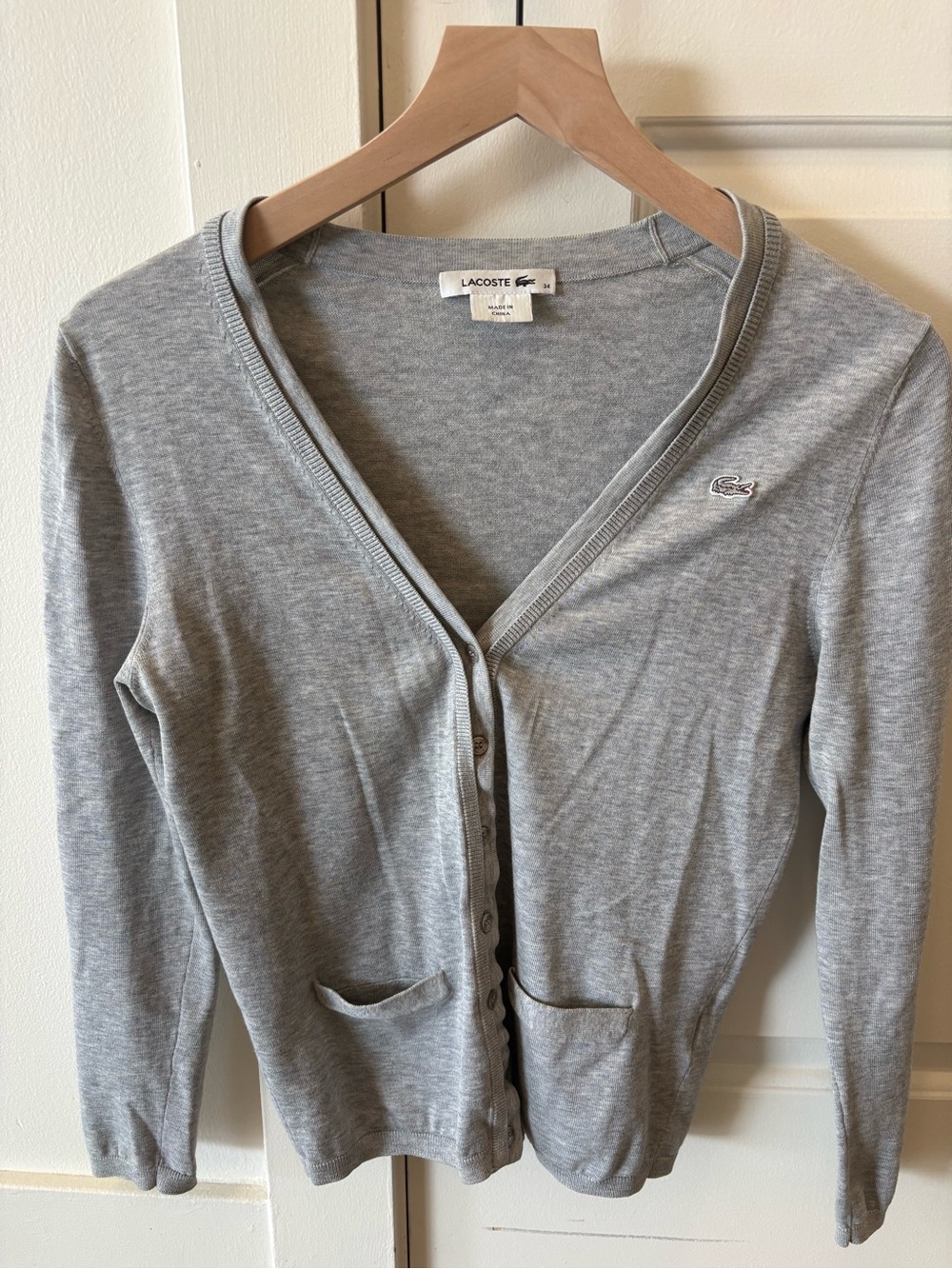 Lacoste Gray V-Neck Button Front Cardigan